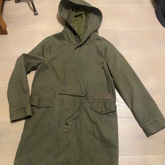 AVEC LES FILLES olive military coat with burgundy faux fur lining. Size XS - Picture 15 of 15